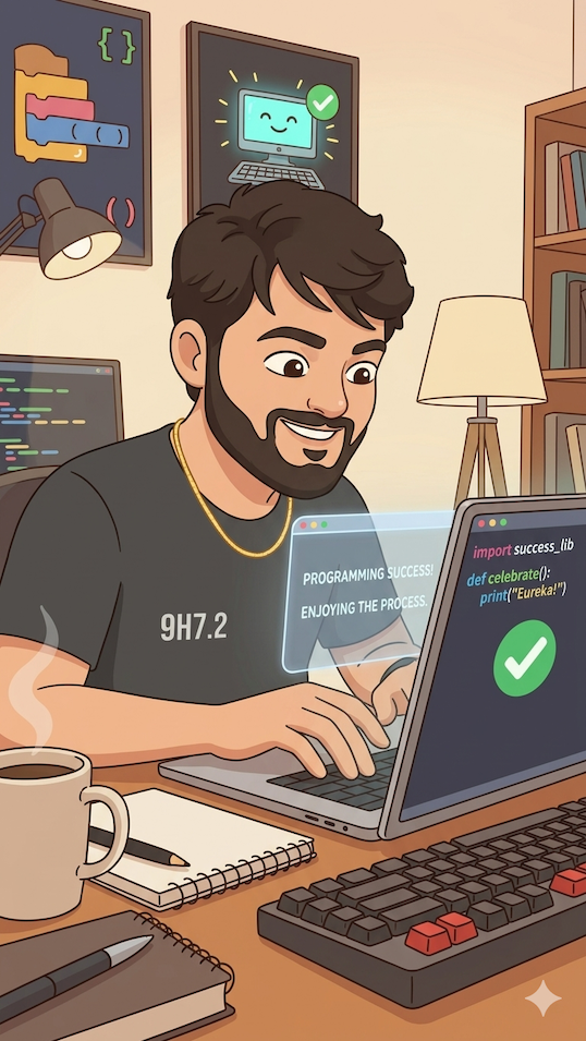 Illustration of Sailesh Shakya coding at a desk